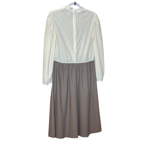 Vintage Jennifer Gee Womens Midi Dress Long Sleeve Lace Beige & Brown Polyester - Picture 2 of 3